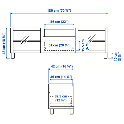 BESTÅ TV bench, white, Smeviken/Kabbarp white, 180x42x48 cm