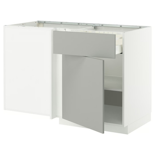 METOD / MAXIMERA Corner base cab w drawer and shelf, white/Havstorp light grey, 128x68 cm