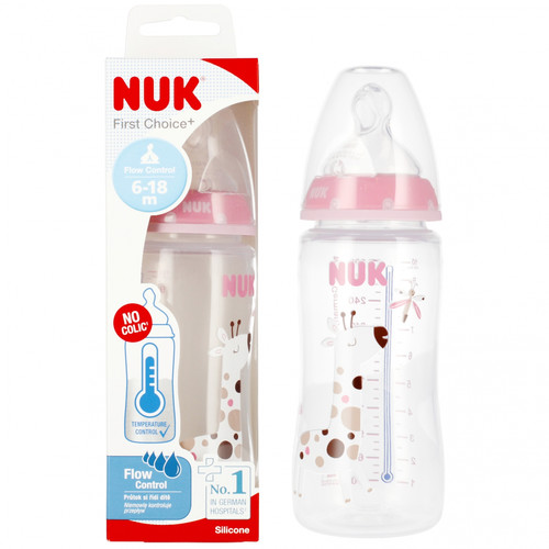 NUK First Choice Plus Baby Bottle with Temperature Control 300ml 6-18m, pink