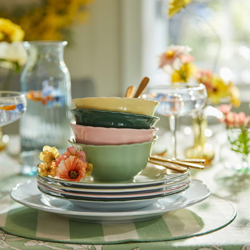 UPPLAGA Bowl, light green pink/green yellow, 13 cm