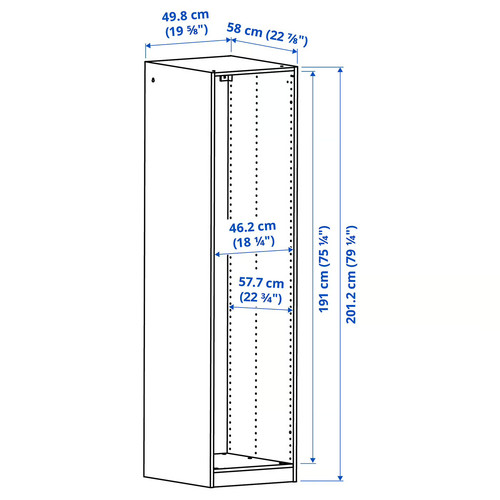 PAX Wardrobe frame, dark grey, 50x58x201 cm