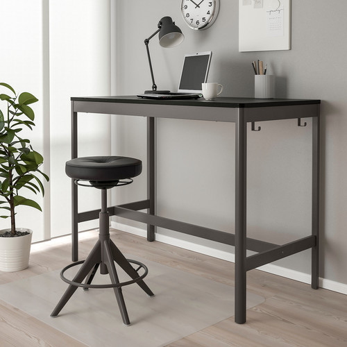 IDÅSEN Table, black, dark grey, 140x70x105 cm