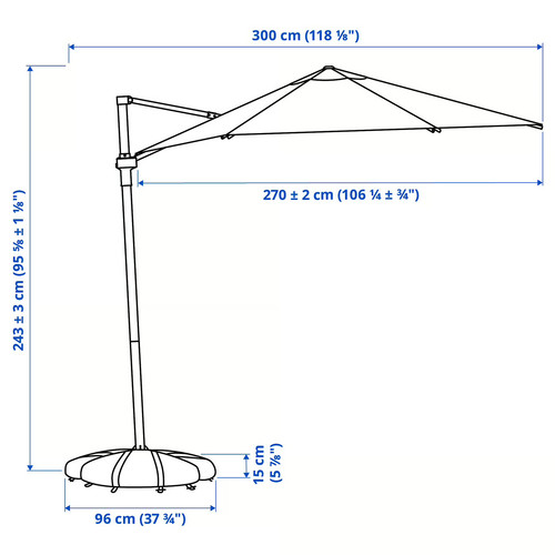 HÖGÖN / IGGÖN Parasol, hanging with base, grey/dark grey, 270 cm