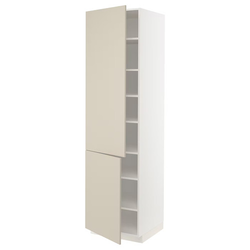 METOD High cabinet with shelves/2 doors, white/Havstorp beige, 60x60x220 cm