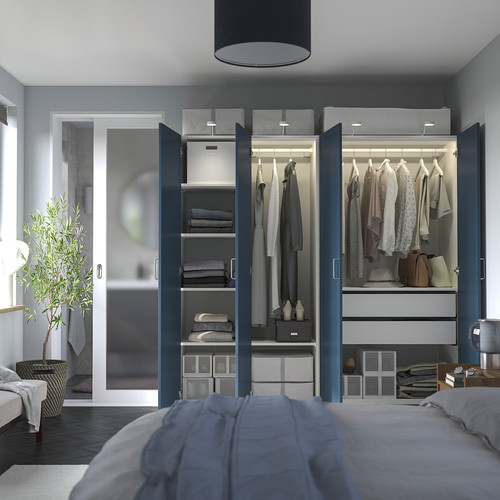 PAX / FYRUDDEN Wardrobe combination, white/blue, 200x60x201 cm