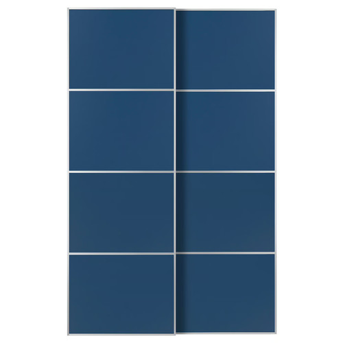 MEHAMN Pair of sliding doors, aluminium/double sided blue, 150x236 cm