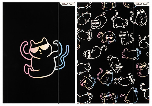Document File Folder with Elastic Band A4 1pc Kitty, black, assorted patterns