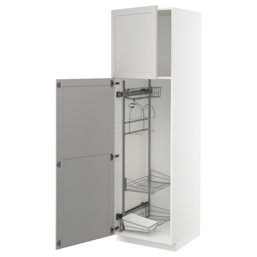 METOD High cabinet with cleaning interior, white/Lerhyttan light grey, 60x60x200 cm