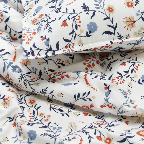 BRUDKRUSBÄR Duvet cover and pillowcase, white multicolour/floral pattern, 150x200/50x60 cm