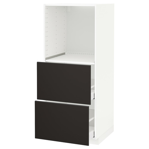 METOD / MAXIMERA High cabinet w 2 drawers for oven, white/Kungsbacka anthracite, 60x60x140 cm