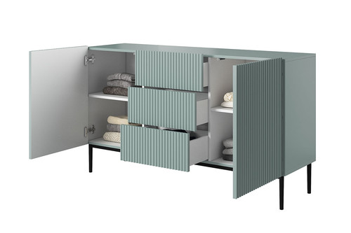 Cabinet with 2 Doors & 3 Drawers Nicole 150cm, sage/black legs