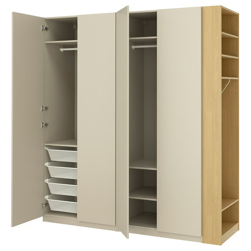 PAX / FORSAND Wardrobe combination, grey-beige grey-beige/oak effect, 220x60x236 cm