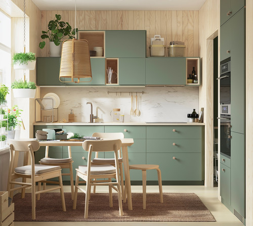 METOD High cabinet for fridge/freezer, white/Bodarp grey-green, 60x60x220 cm