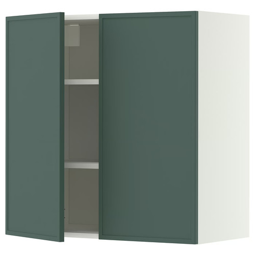 METOD Wall cabinet with shelves/2 doors, white/Aspudden dark grey-green, 80x80 cm