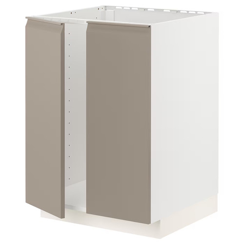 METOD Base cabinet for sink + 2 doors, white/Upplöv matt dark beige, 60x60 cm