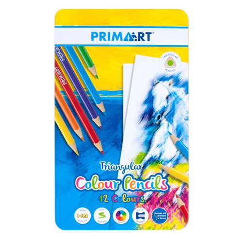 Prima Art Triangular Colour Pencils 12 Colours in Metal Box