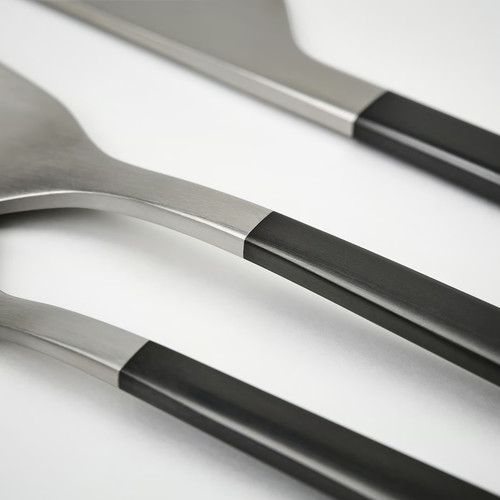 LÖFTESRIK 24-piece cutlery set, black/stainless steel satin