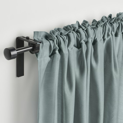 STENFRÖ Sheer curtains, 1 pair, turquoise/with heading tape, 145x300 cm