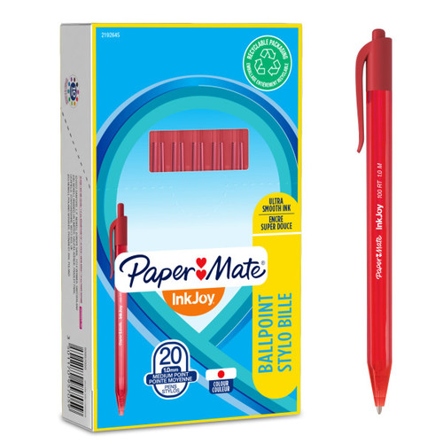 Paper Mate Retractable Ballpoint Pen InkJoy 100 RT, red, 20pcs