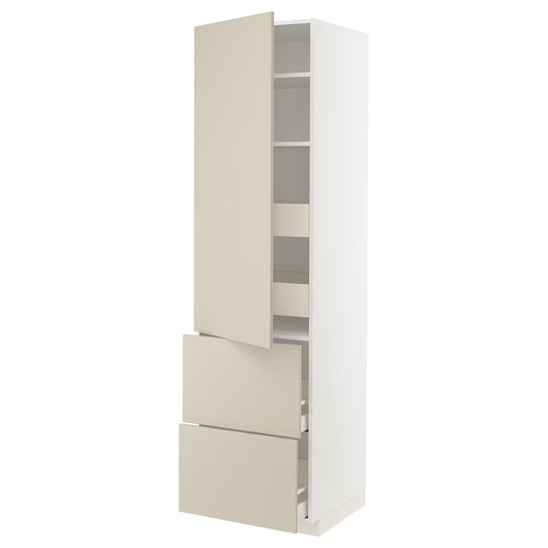 METOD / MAXIMERA Hi cab w shlvs/4 drawers/dr/2 frnts, white/Havstorp beige, 60x60x220 cm