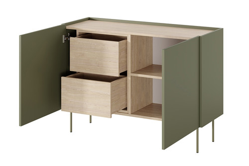 Two-Door Cabinet with Drawers Desin 120, olive/nagano oak