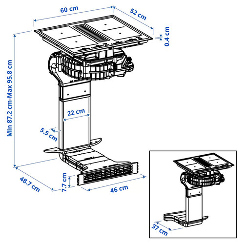 TÄCKNAN Ind hob/int extractor w recirc kit, IKEA 500/black