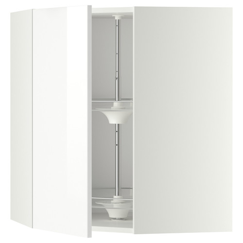 METOD Corner wall cabinet with carousel, white, Ringhult white, 68x80 cm