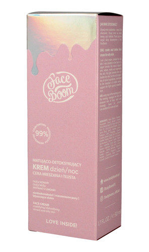 Bielenda Face Boom Mattifying & Detoxifying Face Cream for Mixed & Oily Skin Natural Vegan 50ml