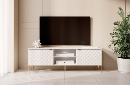 TV Cabinet Diamond, white/gloss white, LED