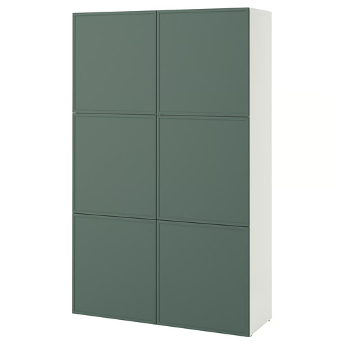 BESTÅ Storage combination with doors, white/Krukmakare dark grey-green, 120x42x193 cm