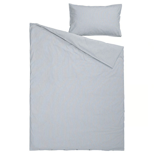 SOLFIBBLA Duvet cover and pillowcase, white blue/stripe, 150x200/50x60 cm