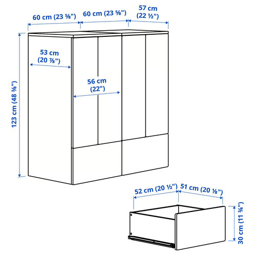 SMÅSTAD / PLATSA Storage combination, white red/with 2 drawers, 120x57x123 cm