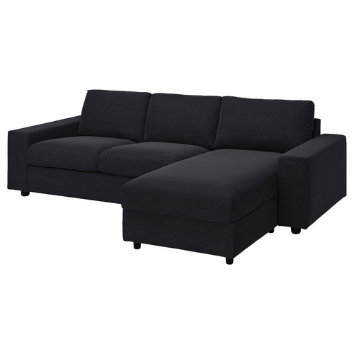 VIMLE Cover 3-seat sofa w chaise longue, with wide armrests/Saxemara black-blue