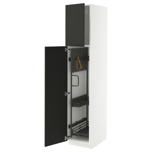 METOD High cabinet with cleaning interior, white/Nickebo matt anthracite, 40x60x200 cm