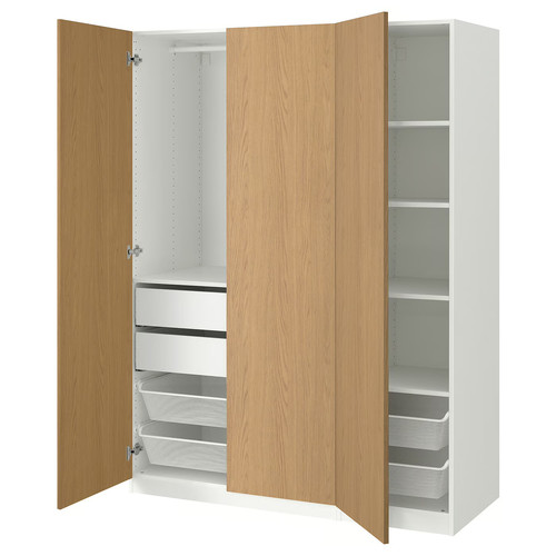 PAX / STORKLINTA Wardrobe combination, white/oak effect, 150x60x201 cm