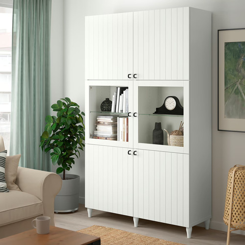 BESTÅ Storage combination w glass doors, white Sutterviken, Sindvik white clear glass, 120x42x202 cm