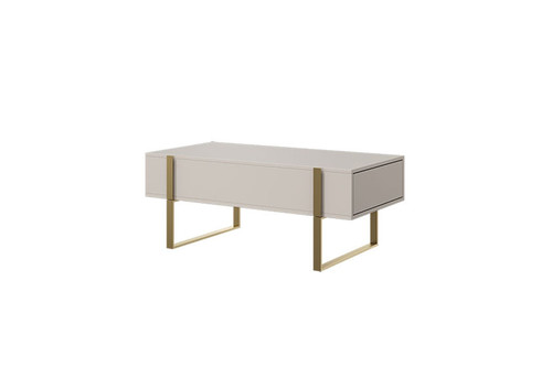 Coffee Table with 2 Drawers Verica, cashmere/gold legs