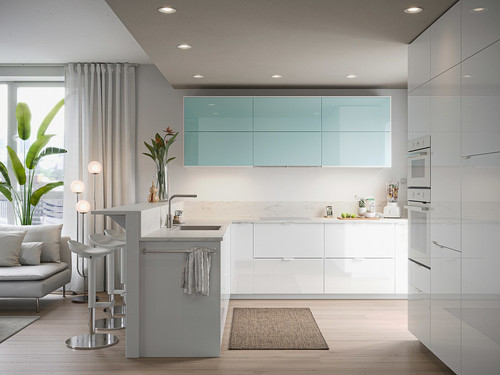 METOD Wall cabinet horizontal w push-open, white Järsta, high-gloss light turquoise, 40x40 cm