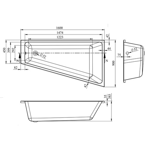 GoodHome Acrylic Bathtub Teesta 160x90 cm, right