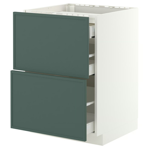 METOD/MAXIMERA Base cab f hob/2 fronts/3 drawers, white/Aspudden dark grey-green, 60x60 cm