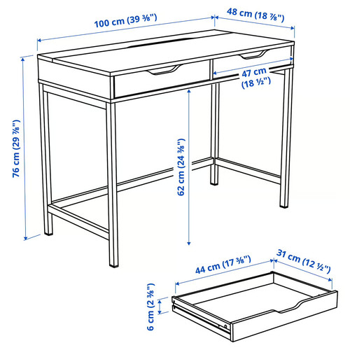 ALEX Desk, dark grey, 100x48 cm