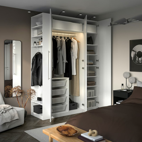 PAX / FARDAL Wardrobe combination, white high-gloss white/white, 170x60x236 cm