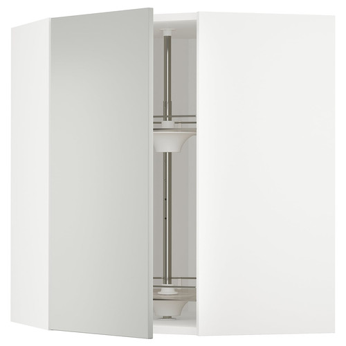 METOD Corner wall cabinet with carousel, white/Havstorp light grey, 68x80 cm