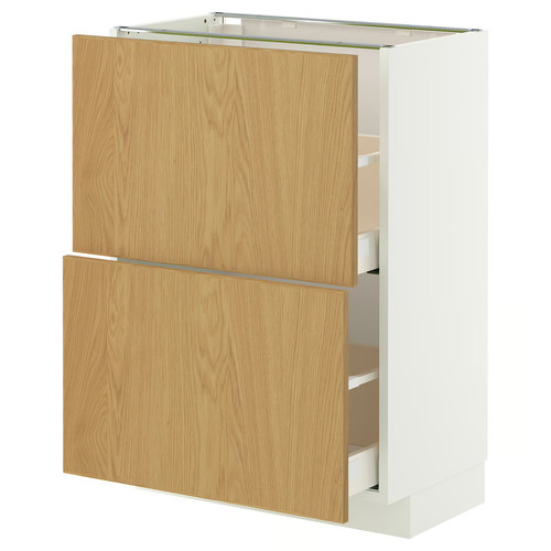 METOD / MAXIMERA Base cabinet with 2 drawers, white/Sinarp oak veneer, 60x37 cm