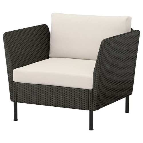 VITTSKÄR Modular lounge chair, plastic rattan dark grey/Frösön/Duvholmen beige