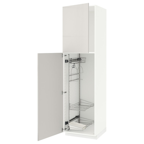 METOD High cabinet with cleaning interior, white/Ringhult light grey, 60x60x220 cm