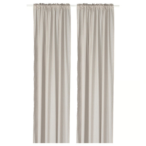 MÄSTERROT Curtains, 1 pair, beige/white dot pattern/with heading tape, 145x300 cm