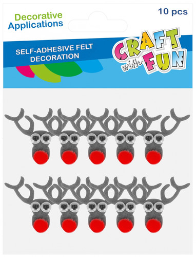 Self-Adhesive Felt Reindeer Decorations, 12 pcs