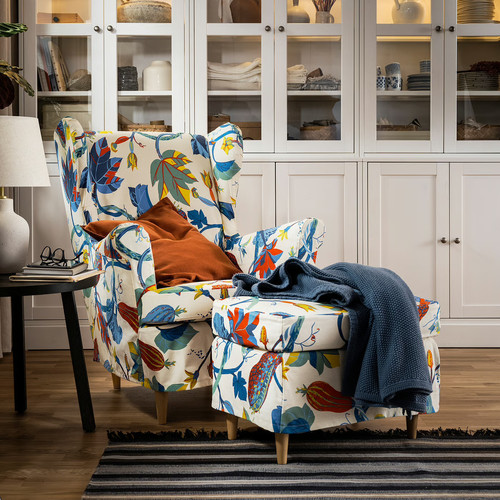 STRANDMON Slipcover for wing chair, Stigsbo multicolour/beige