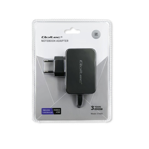Qoltec Power Adapter for Dell Laptops | 45W | 19.5V | 2.31A | 4.5 * 3.0 + pin